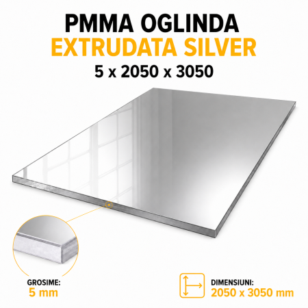 Oglinda acrilica PMMA Silver extrudata 5 x 2050 x 3050 mm